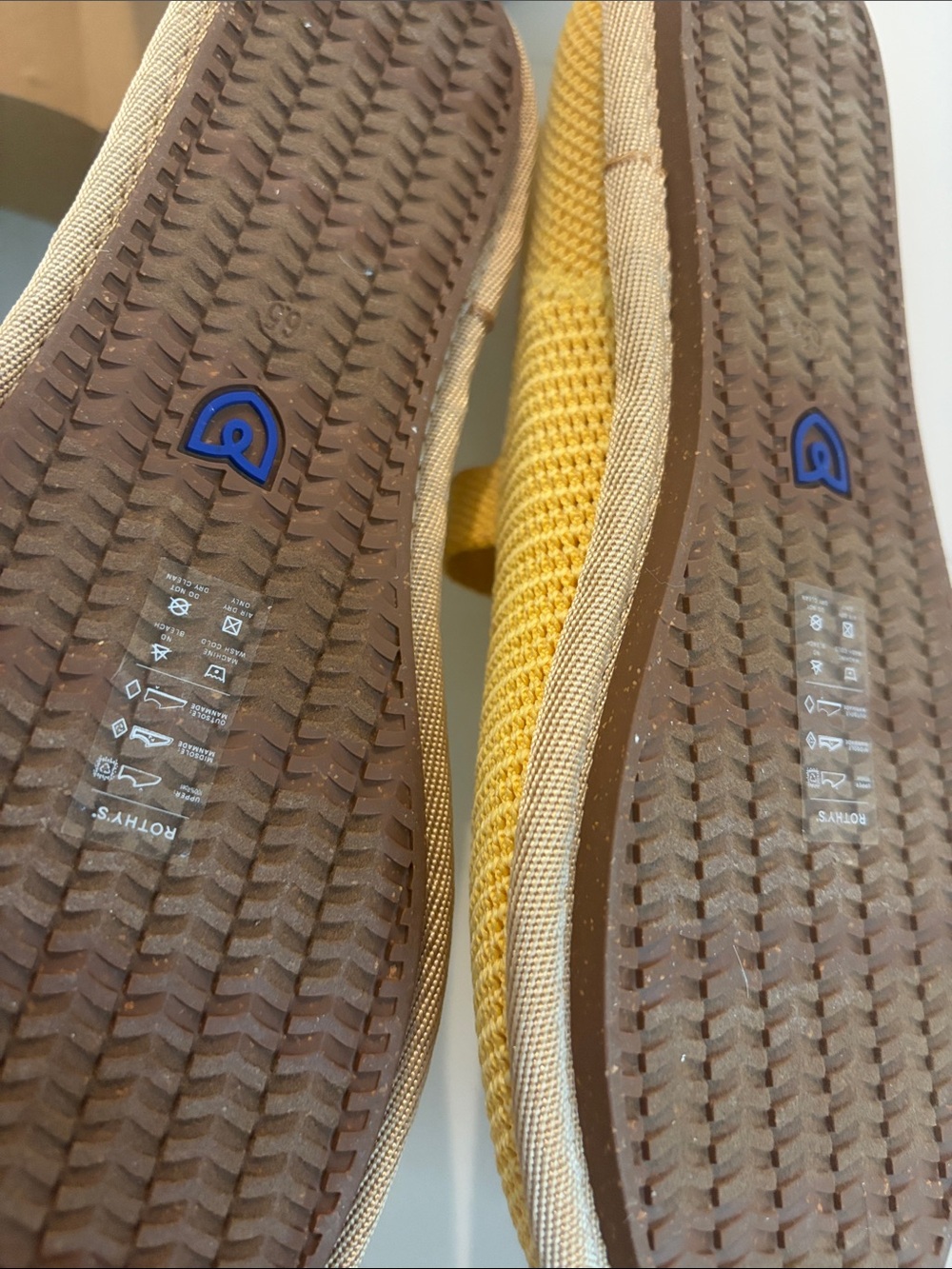 Rothy's Yellow Knit Mary Jane Flats with Blue Trim - Picture 4 of 4